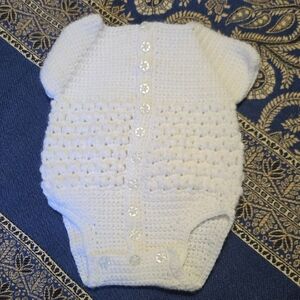 Handmade White Crochet Baby Onesie Romper